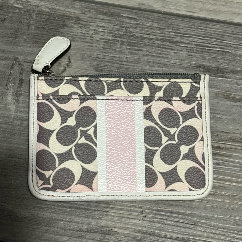Coach Pink and White Signature Card Case EUC